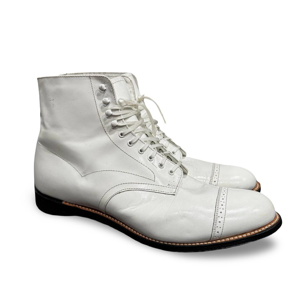 Stacy Adams GoodYear Welt Leather Sole White Cap Toe Boots Men's 12 D - Picture 3 of 9